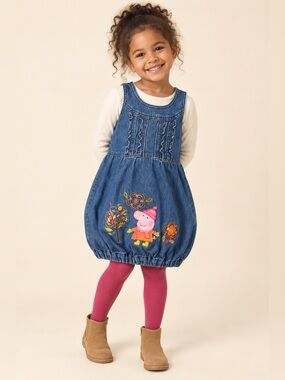 Peppa Pig Embroidered Autumn Scene Denim Bubble Dress—4/5 Years